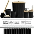 thumbnail image 3 of Clara Clark  Bamboo Bathroom Accessories Set with Shower Curtain Set, Toilet Brush, Trash Can & Soap Dispenser Complete Set - Black, 3 of 5