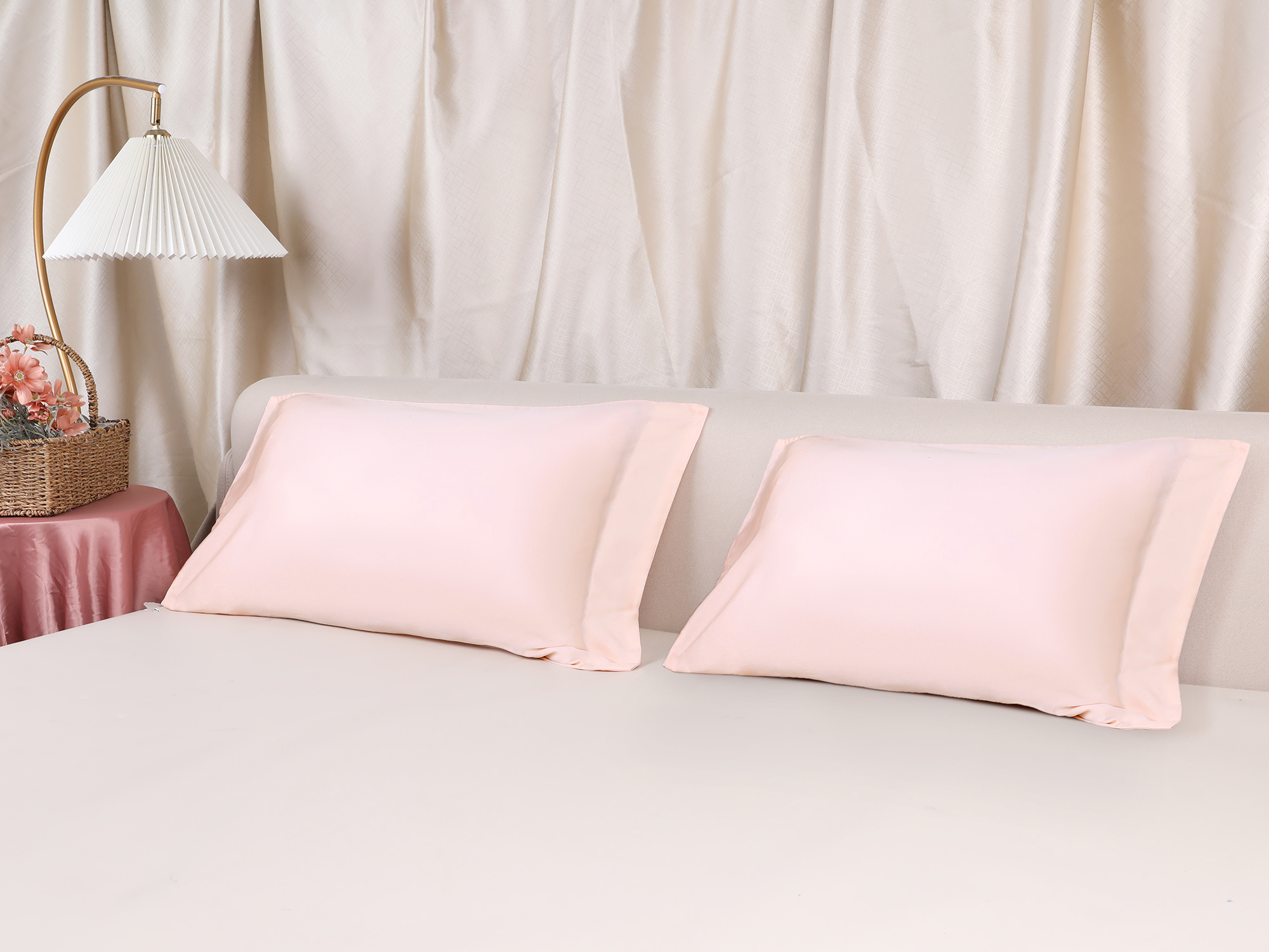 Unique Bargains Satin Pillow Cases Set of 2 Cooling Pillow Covers Queen Pink