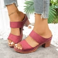 thumbnail image 3 of Rokment Women's Platform Dressy Slides Sandals Red Bride Wedding Fashion Casual Leather Comfortable Orthotic Arch Support Chunky Block High Heels Slip on Dress Slides Summer A Size 7.5, 3 of 9