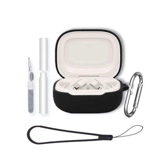 Soft Silicone Protective Case for JBL Live Beam 3/ Buds 3/ Flex 3 Earbuds,Shockproof & Anti-Scratch Cover with Keychain,Lanyard & Cleaning Kit,Anti-Lost & Dustproof Protector-Black