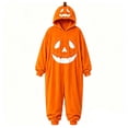 thumbnail image 2 of Frostluinai Halloween Pumpkin Jack-O'-Lantern Hooded Cozy Onesie Adult Long Sleeve Full-Body Wearable Blanket Pajamas Loungewear, 2 of 7