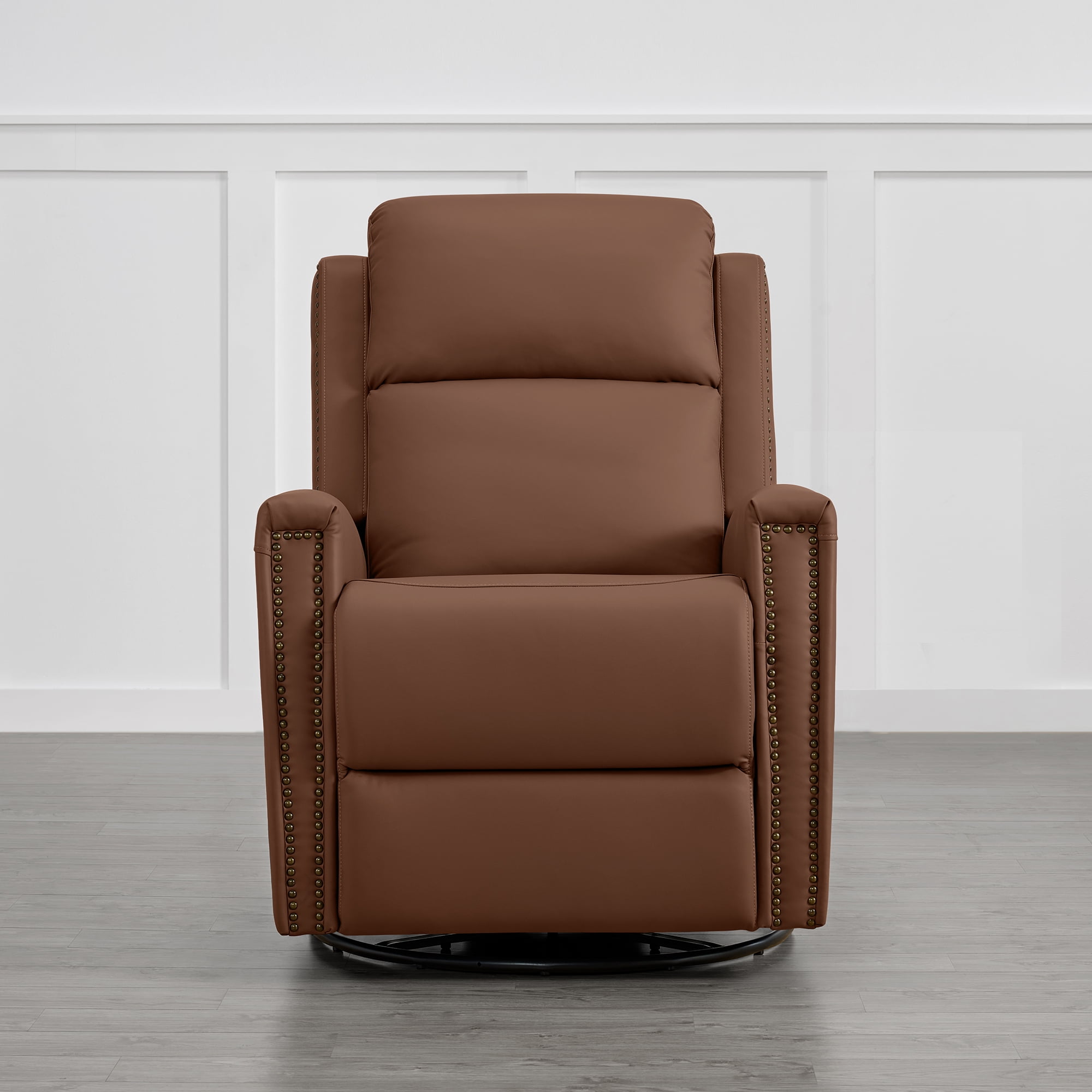 Spruce & Spring 360° Swivel Glider Recliner with Nailhead Accents for Nursery, Terracotta Brown