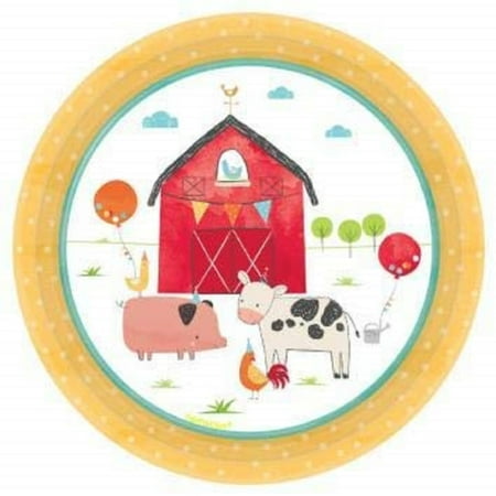 

Barnyard Animals Farm Pig Cow Horse Rooster Birthday Party 7 Dessert Plates