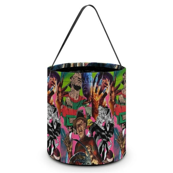 Freddy Krueger Candy Tote Bags Halloween Trick or Treat Bucket Bag Portable Collapsible Reusable Goody Handbag