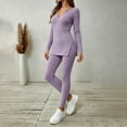 thumbnail image 3 of Lyrehush Womens Casual Matching Sets Fitted Leggings Ribbed Knit Stretchy V Neck Tunics Activewear 2 Piece Lounge Set, 3 of 7