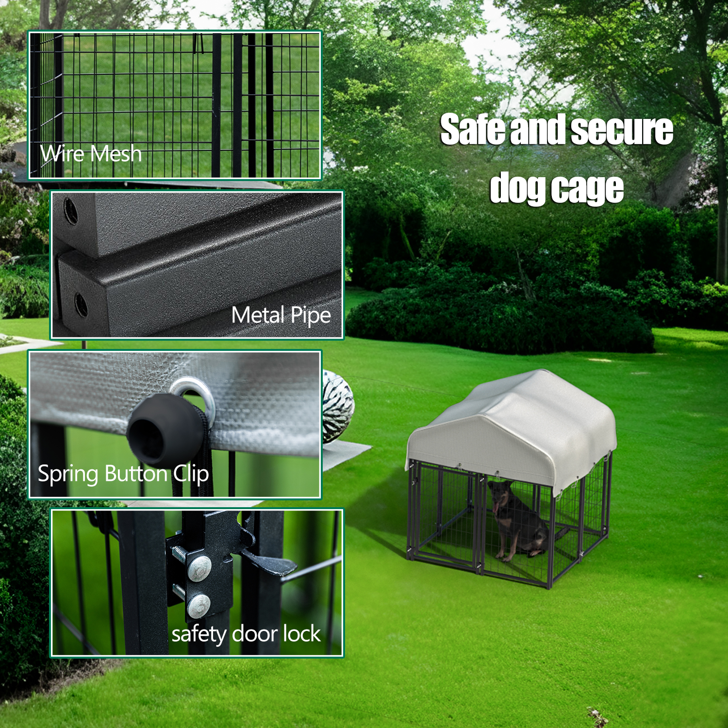 Welded Wire Outdoor Dog Kennel Large Heavy Duty Dog Playpen Enclosure Yard Dog Fence Pen Run Square Dog Kennel with Waterproof Roof Cover for Small Medium Large Dogs