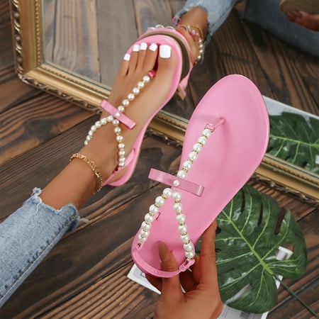 

Thong Flat Sandals Casual T Strap Dress Sandals Rhinestone Crystal Jeweled Dress Clip Toe Sandals Shoes for Women Summer Wedding