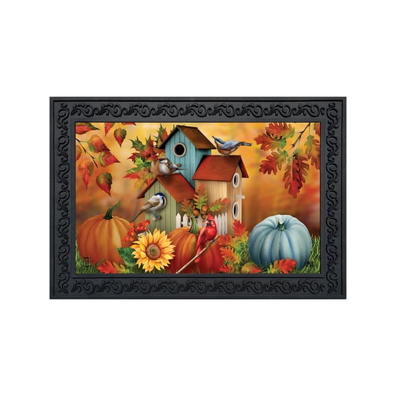 Briarwood Lane Fall Doormat 30x18 Indoor Outdoor Fall Floral Birdhouses For Fall Doormat