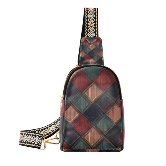 FORMRS Womens Crossbody Sling Bag Travel Daypack Shoulder Chest Backpack, Red Tartan Pattern