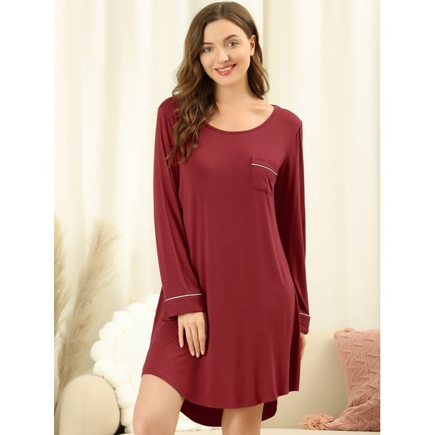 Pijama para mujer Allegra K cuello redondo manga larga vestido de salón  suave rojo M