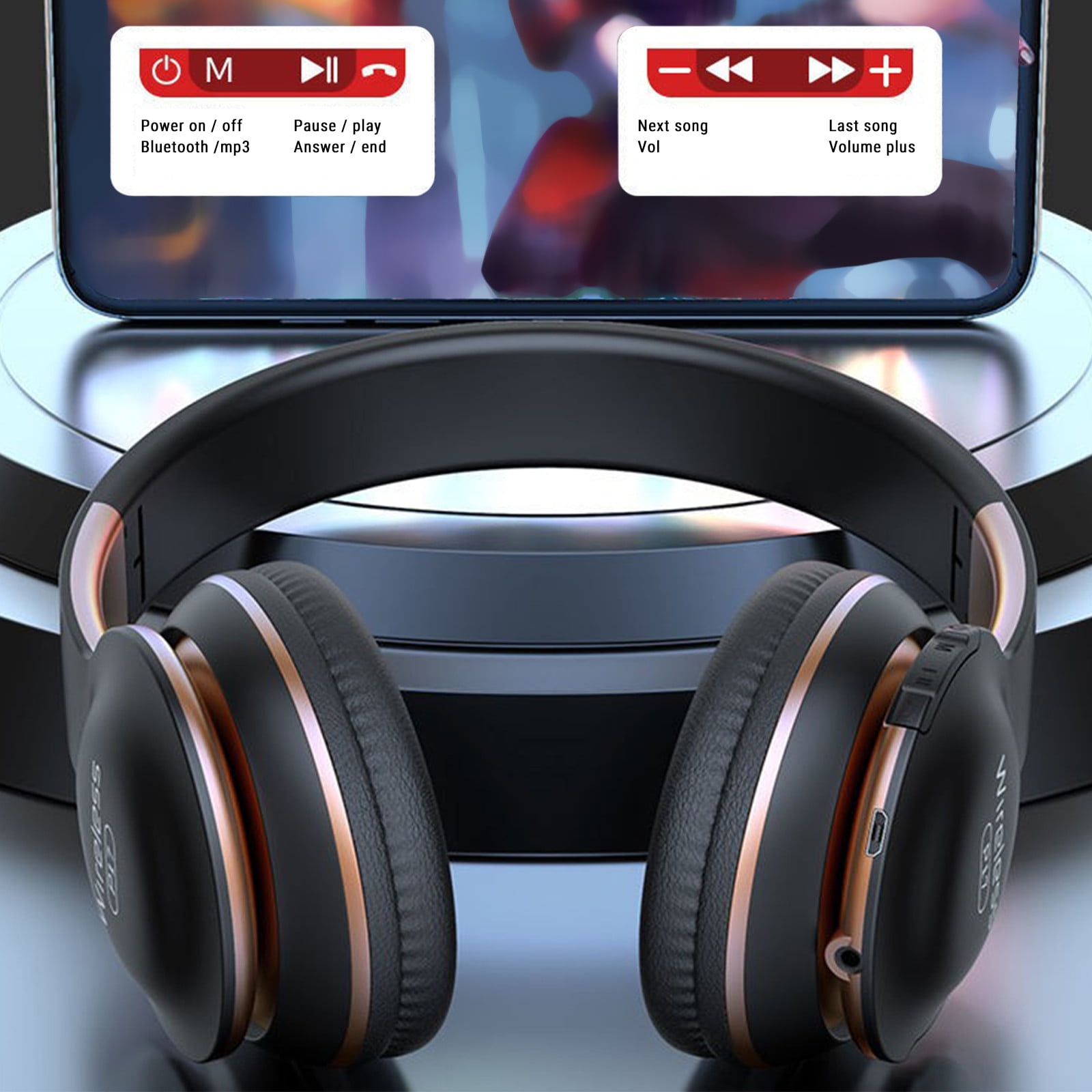 Wireless Headset with Mic for Work, Bluetooth Headset with Microphone (Environmental Noise Cancellation), Wireless Headset with USB Dongle & Charging Dock for PC/Teams/Zoom/Call Center/Home - Black