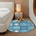 thumbnail image 3 of Blue Coastal Round Living Room Rugs 3.3 ft, Summer Ocean Waves Shell Crab Coconut Tree Washable Area Rug with Non-Slip Sturdy Edge Binding Round Front Door Mat Floor Carpet for Entryway, 3 of 9