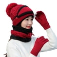 thumbnail image 2 of Travelwant 5Pcs/Set Winter Knitted Beanie Hat Face Neck Warmer Set Knitted Hat Mask Neck Gaiters Beanies Women Scarf, Gloves and Hat Unit for Women Girls Fleece Lining Ski Caps with Pompom, 2 of 3