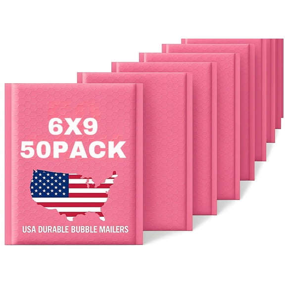 6"x9" Pink Poly Bubble Mailers – 50-Pack | USA Durable Bubble Mailers | Hard Shell Padded Envelopes – Peel & Stick, Tear-Free, Waterproof, Puncture-Resistant