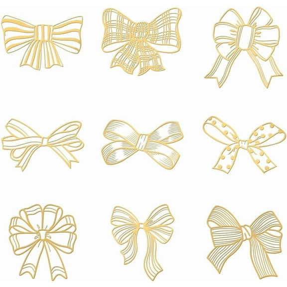 9pcs 1.6x1.6 Inch Bowknot Theme Stickers Bowknot Bow Tie Stamp Stickers Self Adhesive Gold Metal Stickers Bowknot Metal Stickers for Scrapbooks DIY Crafts Phone Decoration Golden