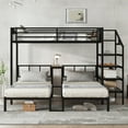 thumbnail image 2 of Generic Triple Bunk Bed with Desk for 3 - Twin XL over Twin & Twin Metal Frame, Built-in Shelves, Space-Saving Noise-Reduced Design, Black Finish​, 2 of 9