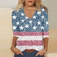 thumbnail image 7 of Kctiaxy Blue 3/4 Length Sleeve Womens Tops Cute Graphic V Neck T Shirts Summer Casual Basic Loose Tops 4th of July Patriotic Shirts L, 7 of 7