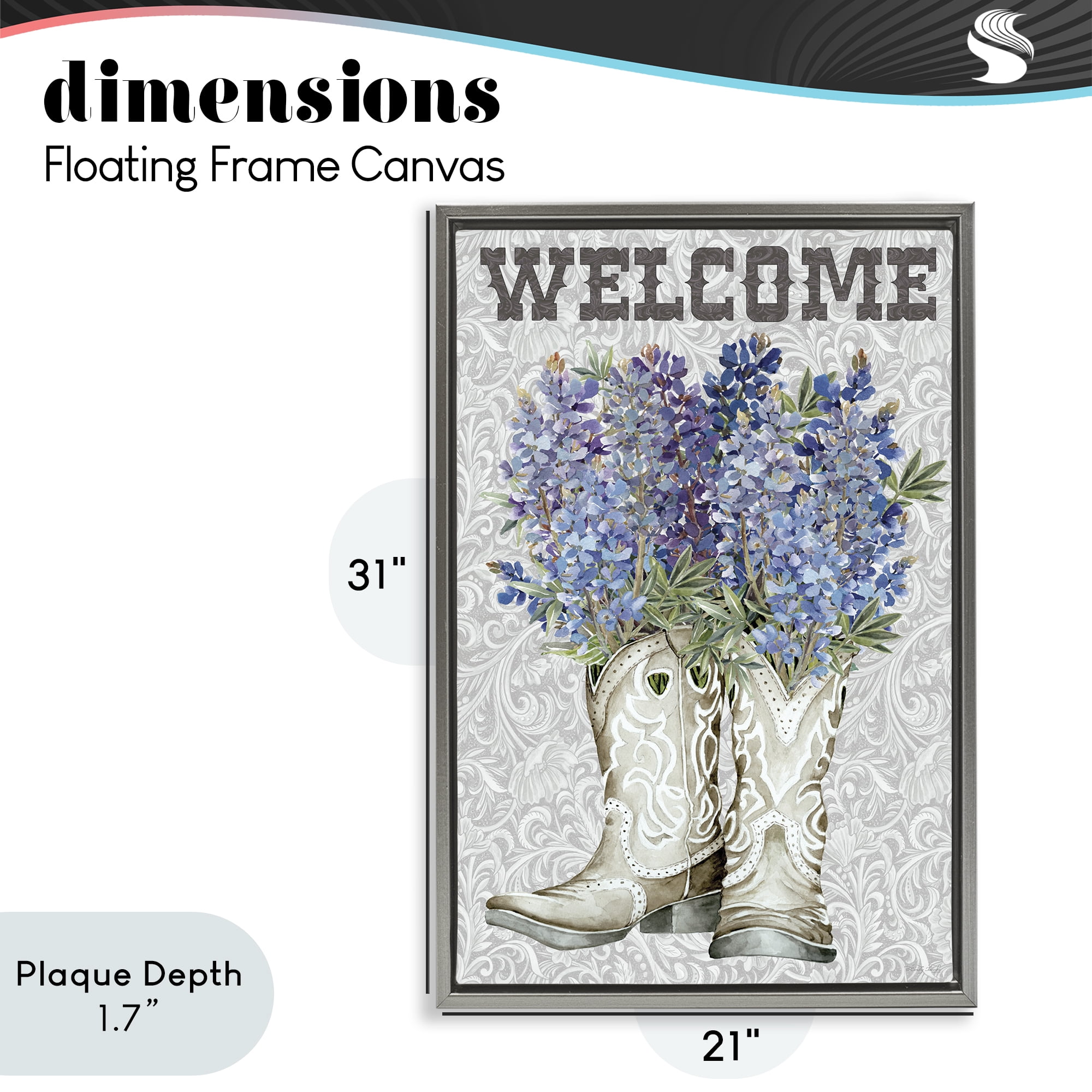 Stupell Industries Welcome Bluebonnet on Paisley Gray Framed Floater Canvas Wall Art, design by Cindy Jacobs