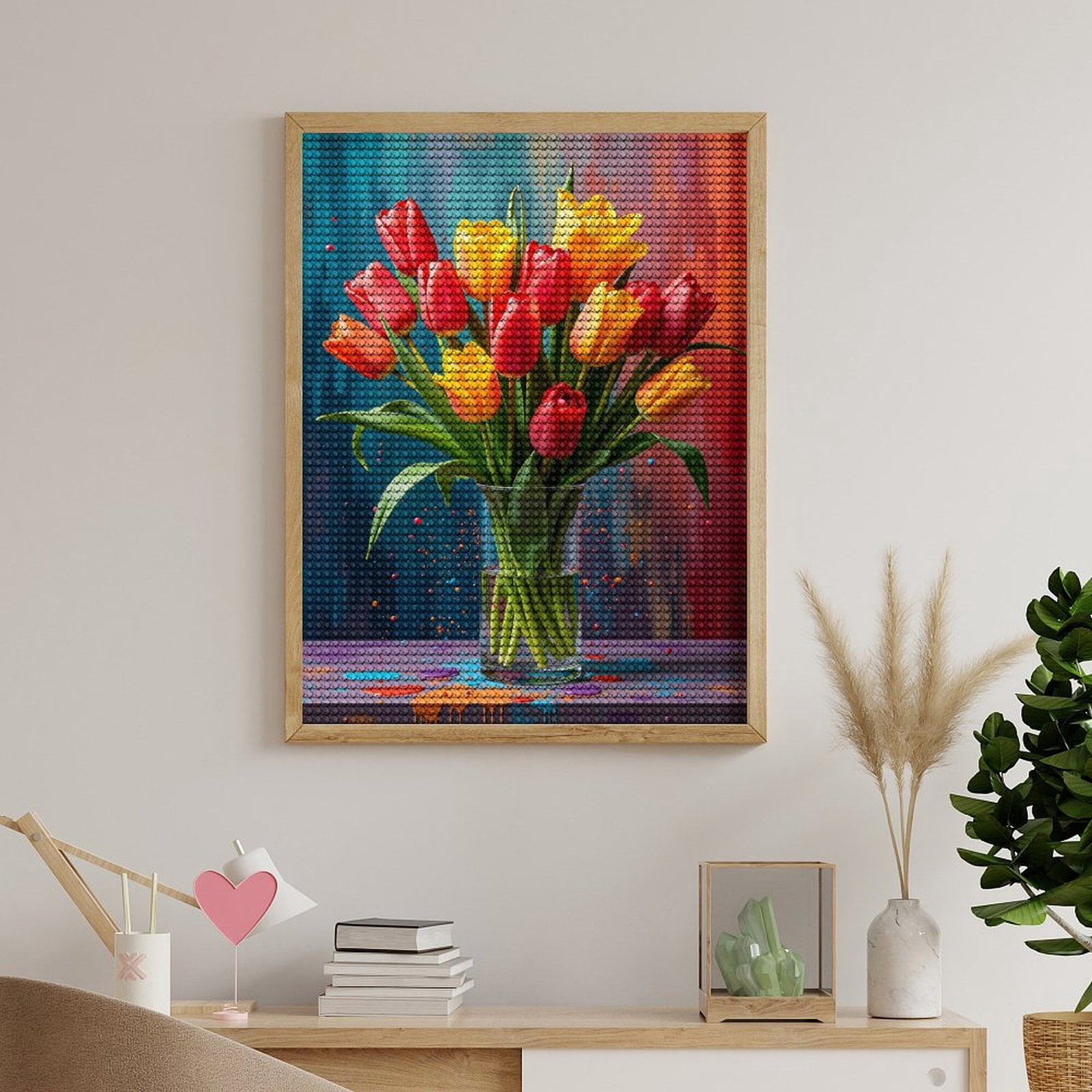 Diamond Art Kits for Adults, Colorful Tulips In Glass Vase Painting 5D Diamond Painting Kits for Adults Beginners, DIY Full Drill Diamond Painting, Gem Art and Crafts 12x16