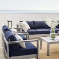 thumbnail image 6 of Lounge Sectional Sofa Chair Table Set, Sunbrella, Fabric, Aluminum, Metal, Silver Blue Navy, Modern Contemporary Urban Design, Outdoor Patio Balcony Cafe Bistro Garden Furniture Hotel Hospitality, 6 of 10