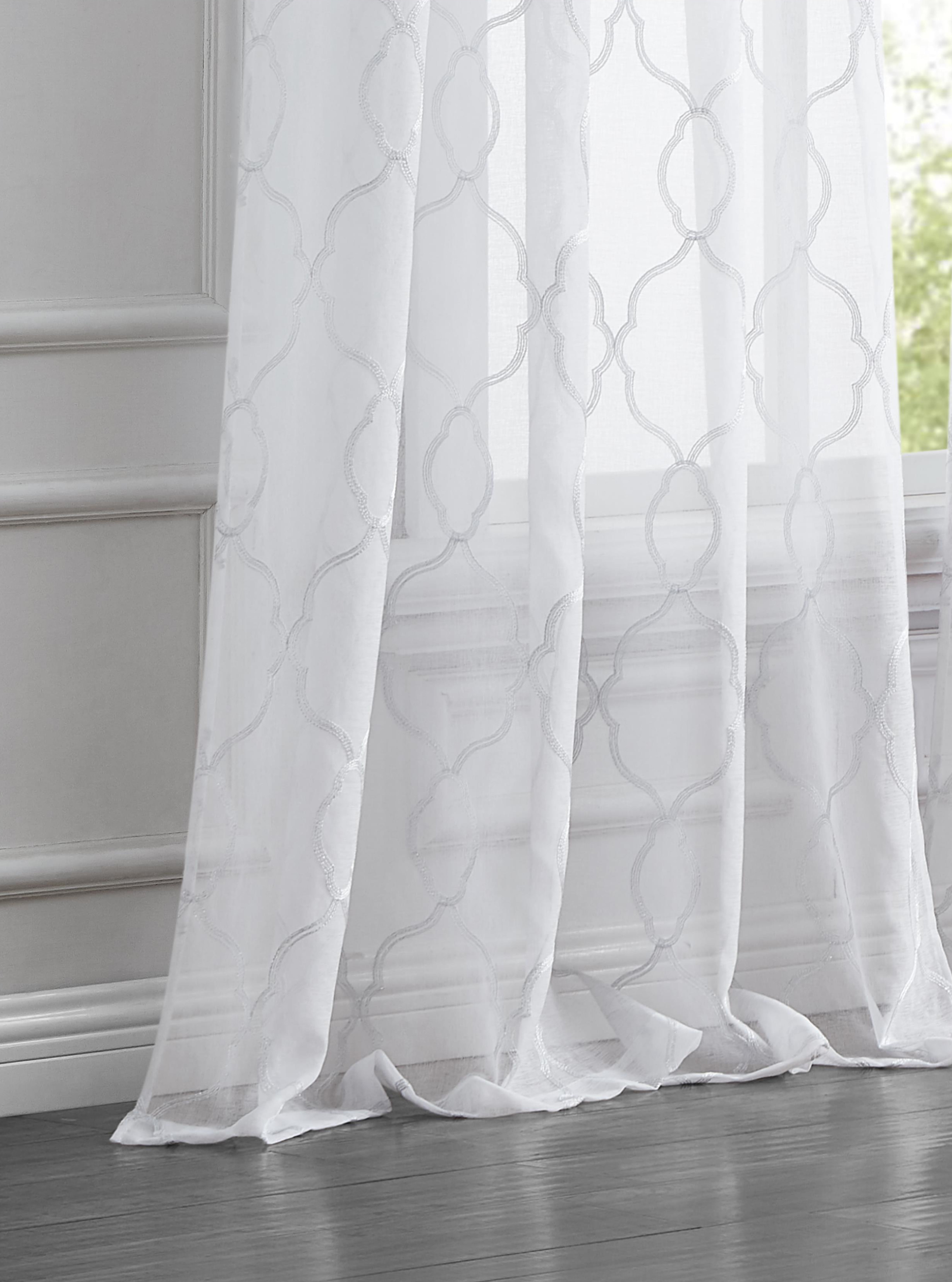 Dainty Home Springfield Contemporary 3D Embroidered Textured Designed Sheer Curtain Panel for Bedroom Grommet Drape/Drapery Single Panel 1 Panel W54 x 84 inches in White