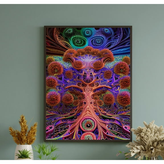 The Rainbow Forest" - Psychedelic Tree Canvas Wall Art