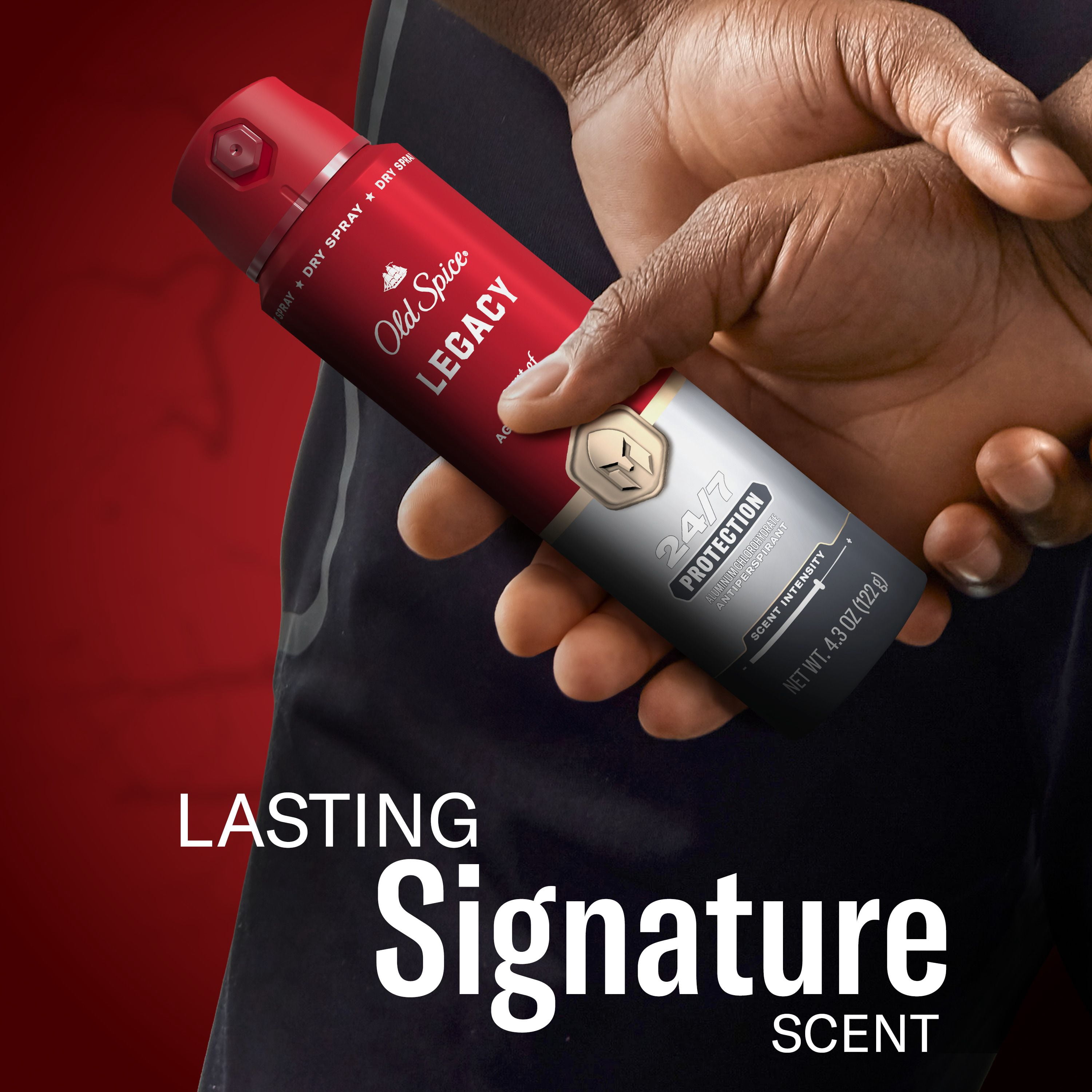 Vaporisateur pour le corps Old Spice Collection rouge pour hommes, parfum Legacy, parfum rafraîchissant, protection contre les odeurs toute la journée, fraîcheur longue durée