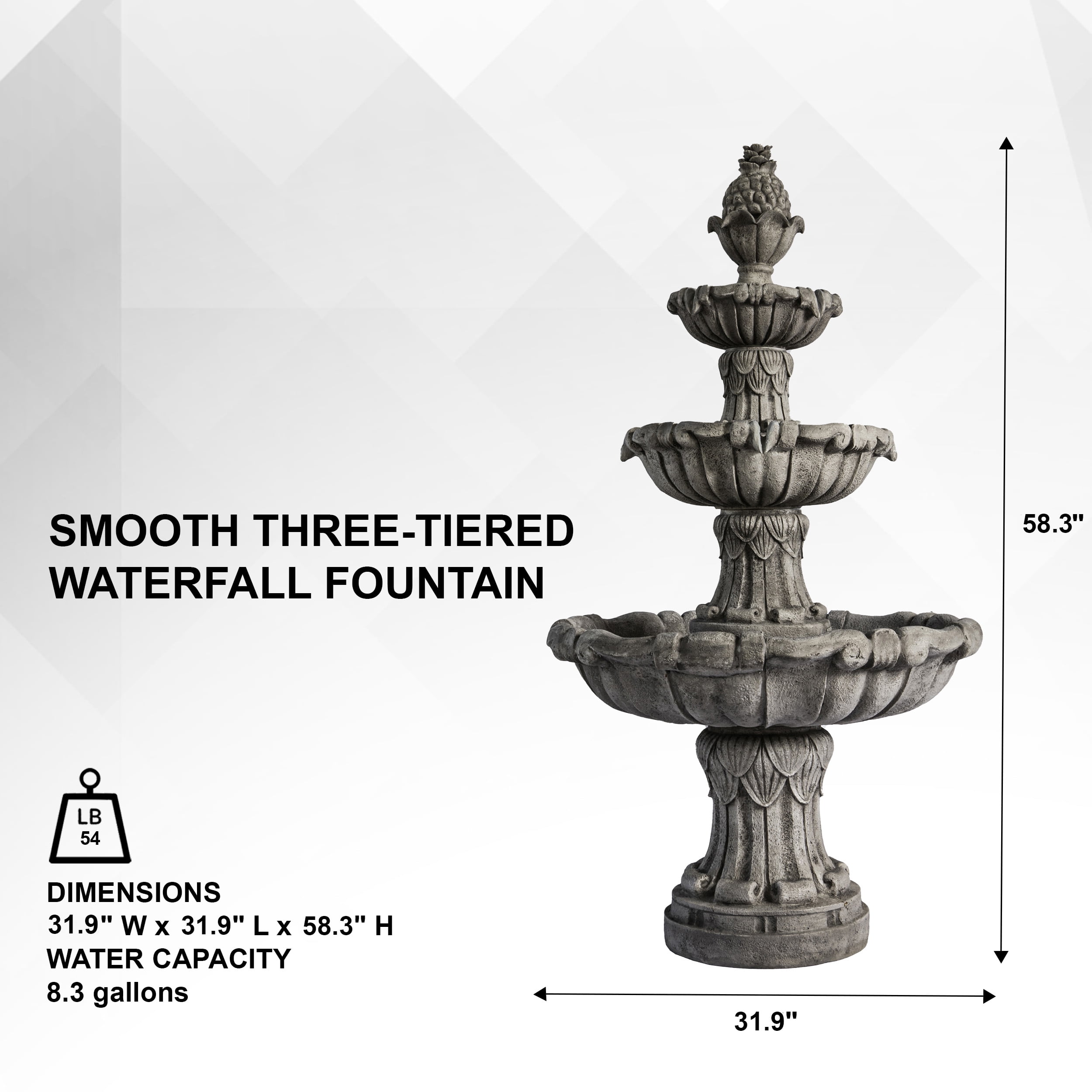 XBrand 58.3" 3-Tier Electric Outdoor Water Fountain – Gray Resin Leaf Design, Large Bird Bath with Pump, Perfect for Yard, Lawn, and Garden Décorand Garden, Porch Décor