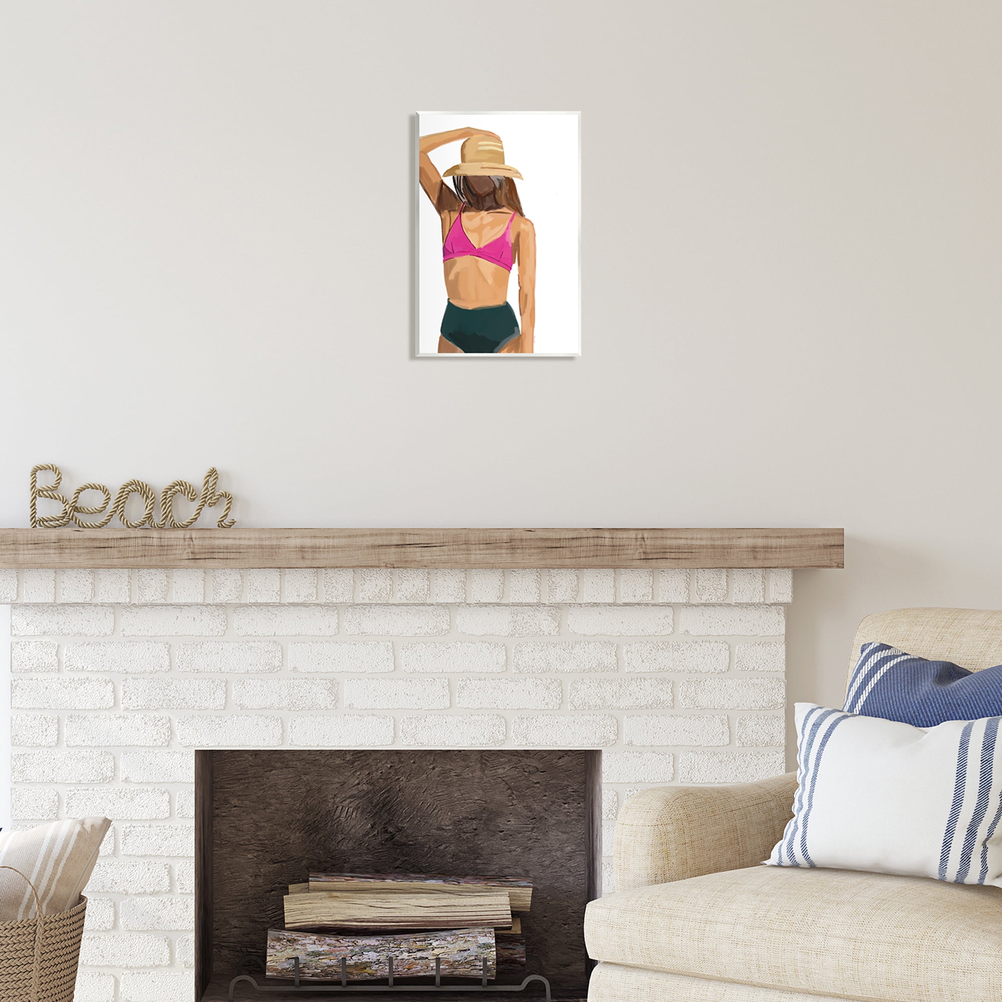 Stupell Industries Summer Beach Girl In Sun Hat Coastal Painting Unframed Art Print Wall Art