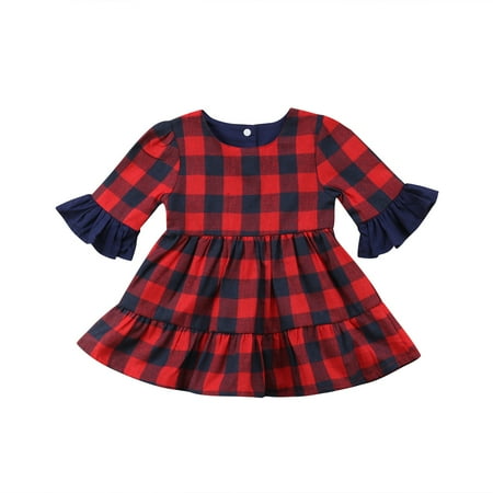 

Toddler Girls Ruffle Dress Plaid Print Flare Sleeve Sundress Playwear Outfits Holiday Dress Summer Clothes