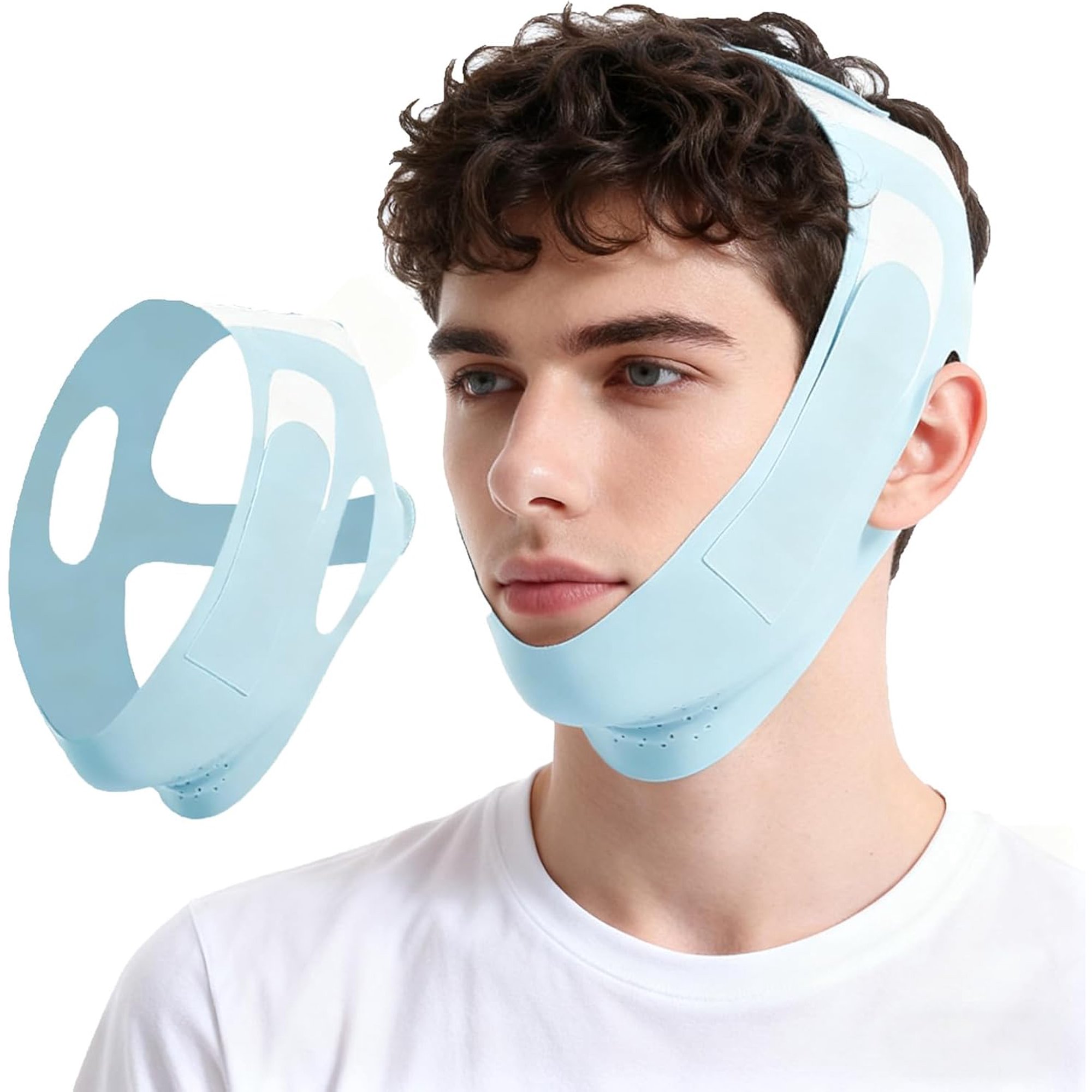 Anti Snore Chin Strap for CPAP Users Chin Strap for Sleeping Anti Snoring Devices Snore Stopper for Men Women High Elasticity Traceless Breathable Reusable Stop Snoring Solution,Blue