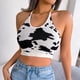 thumbnail image 2 of Top camisola de punto con cuello en U y lazo en la espalda, sin mangas, cuello halter, chaleco con patrón de vaca para niñas, blanco M, 2 of 8