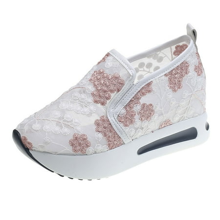 

Women s Platform Loafers - Platform Sneakers for Women Mesh Wedge Loafers Clearance Female Fashion Mesh Cloth Low-tops Casual Shoes Thick Heel Lightweight And Comfortable Shoes Pink 8.5