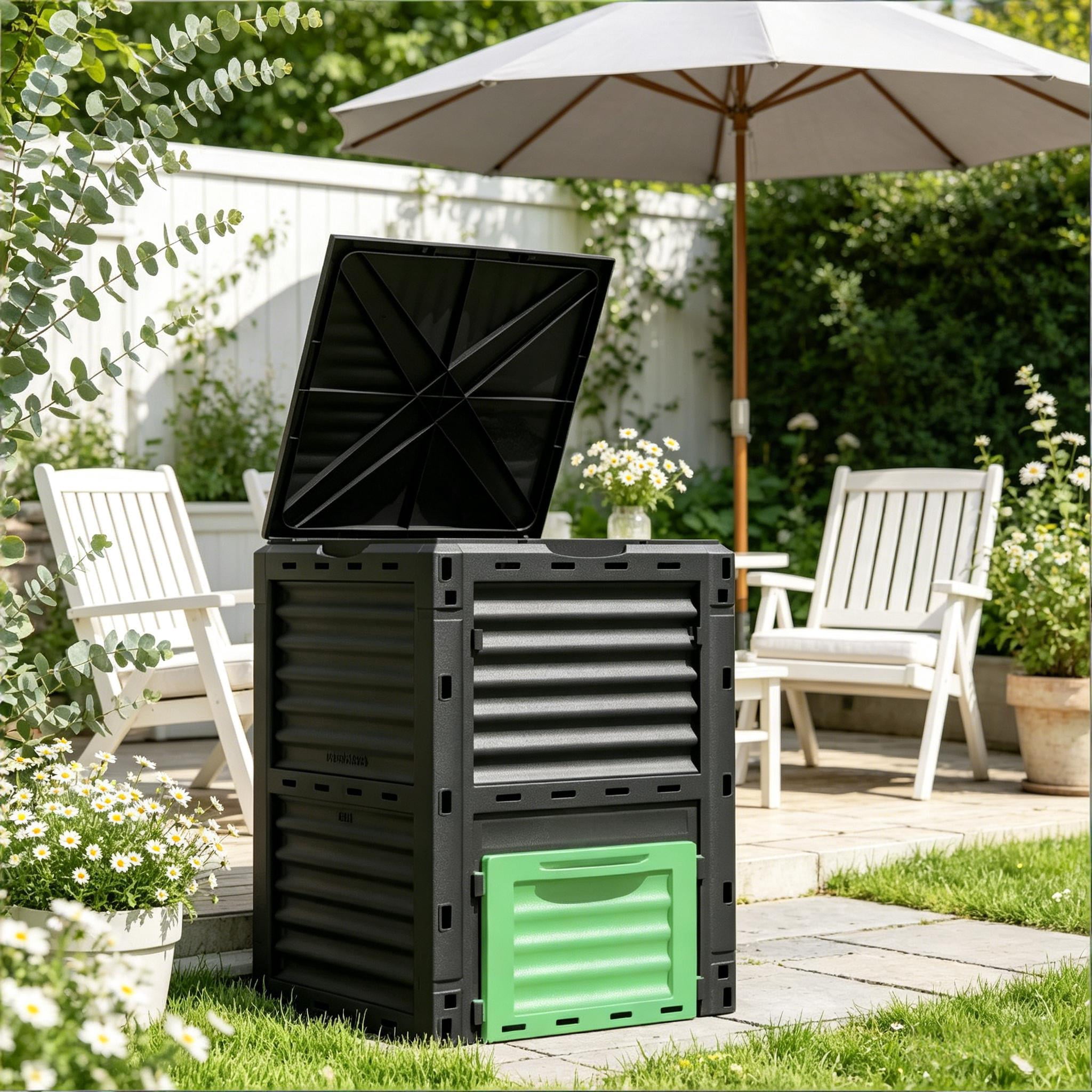 80 Gallon Outdoor Compost Bin, PP Garden Composter with Ventilation System & Snap-On Lid, Tool-Free Assembly Waste Turn Fertile Soil Box