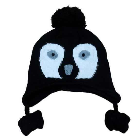 CP Infant Boys & Girls Black Knit Penguin Peruvian Trapper Hat 6-12 Months