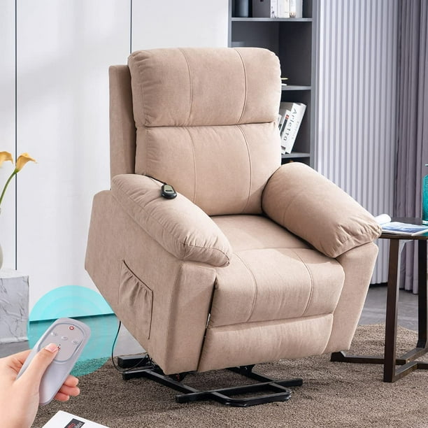 Erommy Microfiber Power Lift Electric Recliner Chair with Heated Vibration Massage Sofa, Beige