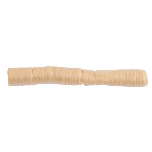 cantones de secado comestibles tripa de embutido estilo e para sabrosos embutidos caseros jamón, rollo de colágeno color natural de 14 m (aprox. 45.9 in) y diámetro 2,6 cm, vista frontal centrada con la tripa enrollada y textura fibrosa sobre fondo blanco; suele usarse para hacer salchichas y jamón, antes de usar remojar la tripa seca.