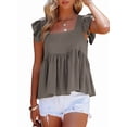 thumbnail image 3 of Women'S Casual Square Neck Ruffle Cap Sleeve Peplum Babydoll Blouse Tank Top Grey M, 3 of 9