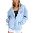 thumbnail image 3 of Breast Cancer Awareness Hoodies for Women Long Sleeve Loose Casual Zip Up Jacket Hooded Sweatshirt with Pockets, 3 of 8