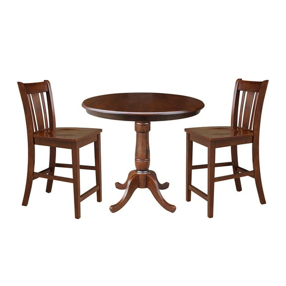 36" Round Top Pedestal Counter Height Table with 2 San Remo Stools - Espresso - 3 Piece Set
