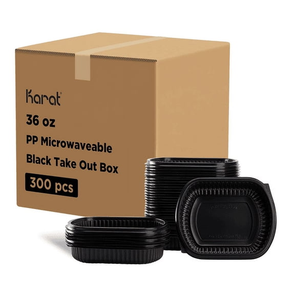 Karat 36oz PP Plastic Microwaveable Black Take Out Box - 300 pcs
