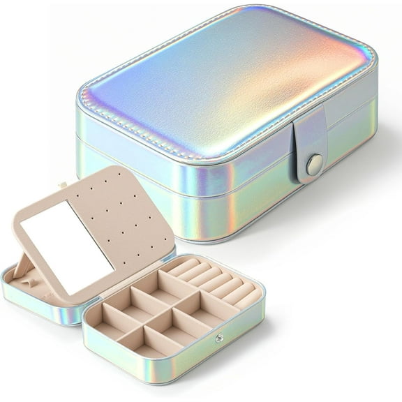 Delamu Portable Jewelry Box with Snap Lock Double-Layered Organizer for Women Girls PU Leather Travel Display Case for Earrings Rings Necklaces