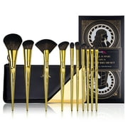 Jessup Essential Makeup Brush Gift Set 10pcs with Cosmetic Bag in Luxury Gold