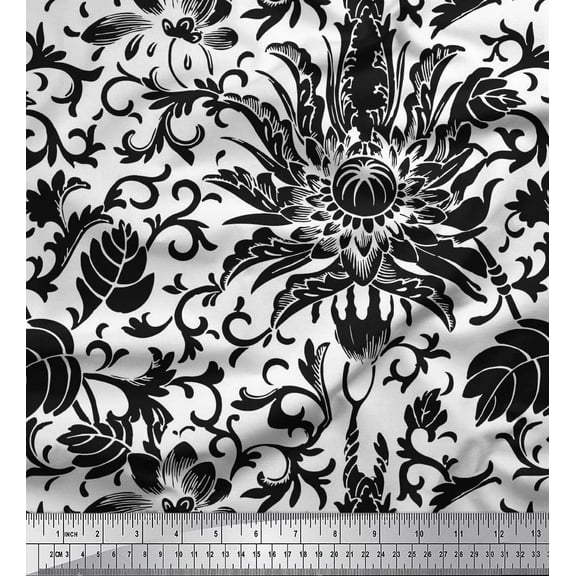 Soimoi Cotton Duck Fabric Swirl,Leaves & Chinese Oriental Floral Decor Fabric Printed Yard 42 Inch Wide