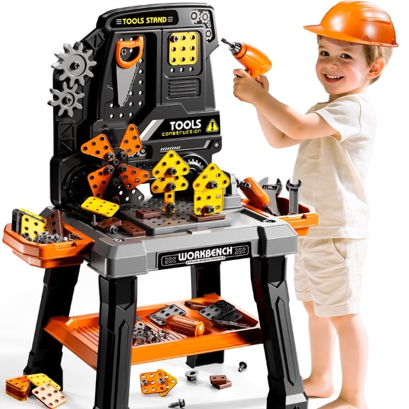 ConeWhale Kids Tool Workbench Toy Set Construction Mechanic Set Electronic Drill Sound 25.59 in Tall Ages 3-8
