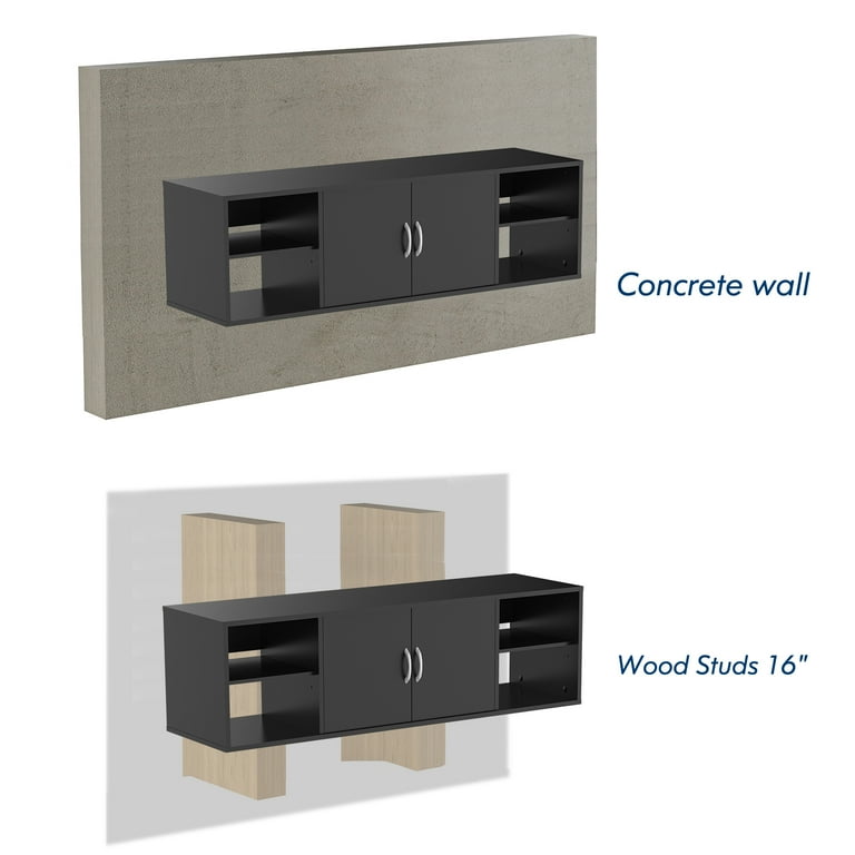 FITUEYES Wall Mounted Desk Hutch with Door Modern Floating