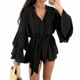 thumbnail image 3 of Women'S Layered Bell Sleeve Tie Neck Mini Dresses Ruffle Belted Tunic Dress Black XL, 3 of 8