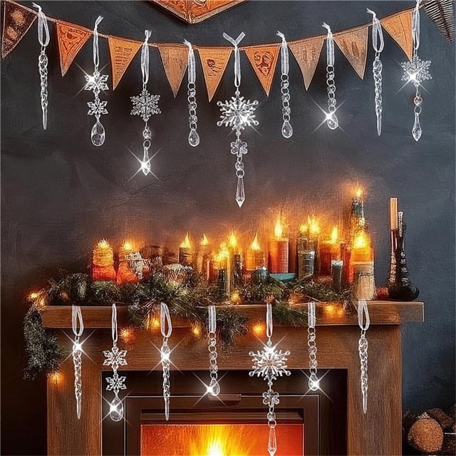 Xihbxyly Adornos de Copos de Nieve de Acrílico Transparente, Exquisitas Decoraciones con Forma de Carámbano, Diseño Ligero y Transparente, Decoración Navideña Diy, Ideal para Fiestas de Invierno, Jue
