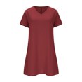 thumbnail image 6 of longantii Summer Dresses for Women 2026 V-Neck Casual Sundresses T-Shirt Cotton Mini Dress Vacation Outfits Short Sleeve Tees Deep Red XXL, 6 of 6