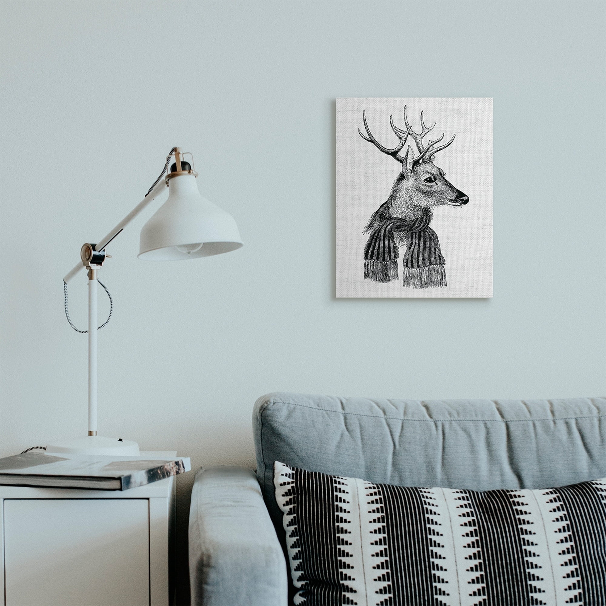 Stupell Industries Reindeer in Scarf Minimal Vintage Portrait Holiday Painting Gallery Wrapped Canvas Art Print Wall Art, 24 x 30